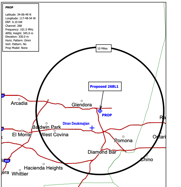 The proposed transmitter site for the MENA Coalition's LPFM station, from its technical exhibit in its application.